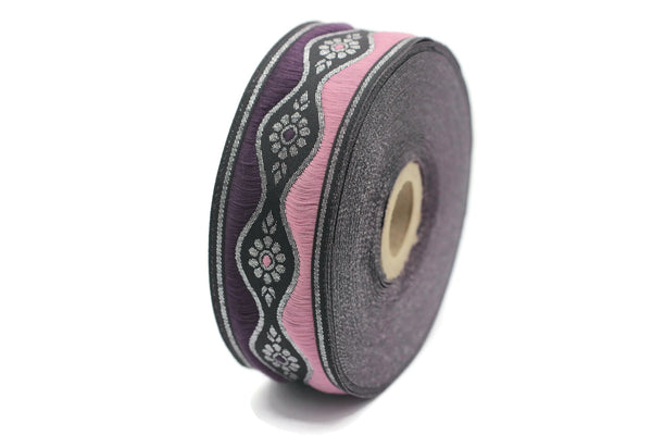 35 mm Purple Royal Blossom ribbon (1.37 inches), Flower Embroidered Ribbon, Great for Home Decor, Craft Supply, Jacquard ribbon, Trim 35924