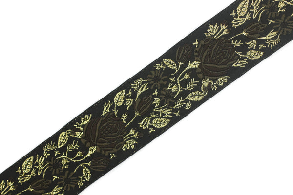 35 mm Brown / Black Floral Jacquard trim (1.37 inches), Rose emboried Ribbon, Decorative Craft Ribbon, Jacquard Ribbon Trim, 35089