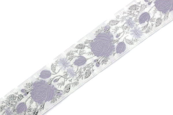 35 mm Purple / White Floral Jacquard trim (1.37 inches), vintage Ribbon, Decorative Craft Ribbon, Floral Jacquard Ribbon Trim, 35089