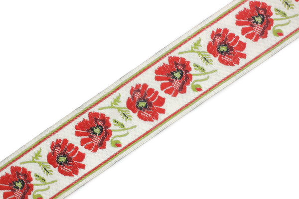 35 mm Red vintage floral jacquard trim (1.37 inches), Vintage Jacquard, Floral ribbon, Floral trim, vintage jacquard, vintage ribbons, 35940