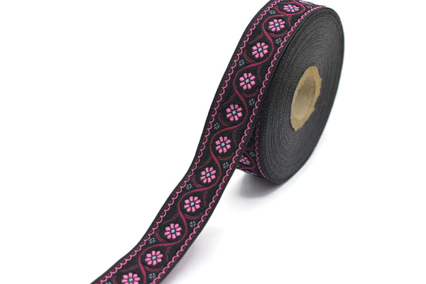 22 mm Pink Floral Embroidered ribbon (0.86 inches), Vintage Jacquard, Floral ribbon, Floral trim, woven jacquard, jacquard ribbons, 22938