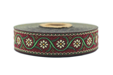 22 mm colorful Floral Embroidered ribbon (0.86 inches, Vintage Jacquard, Floral ribbon, Floral trim, woven jacquard, jacquard ribbons, 22938