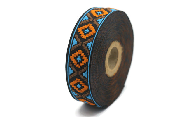 25 mm Blue&Orange Geometric Diamond Jacquard trim (0.98 inches) Decorative Craft Ribbon, Sewing Trim, Jacquard ribbon, woven ribbons, 25914