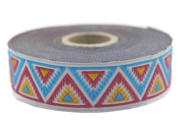 25 mm Blue/Pink Chevron Jacquard ribbon (0.98 inches), Decorative ribbon, Craft Ribbon, Jacquard trim, vintage ribbon, 25915