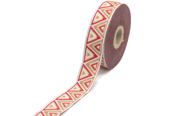 25 mm Red/Milk Brown Chevron Jacquard ribbon (0.98 inches, Decorative ribbon, Craft Ribbon, Jacquard trim, trim craft, costume ribbon, 25915