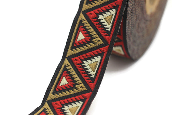 25 mm Red Chevron Jacquard ribbon (0.98 inches), Decorative ribbon, Craft Ribbon, Jacquard trim, woven ribbon, costume ribbon, 25915