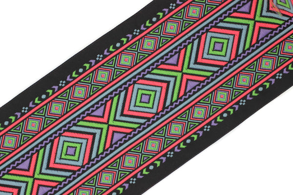 100 mm Rainbow African Motif Ribbon (3.93 inches), Vintage Jacquard, African Pattern Ribbon, Sewing Trim, Huge Trim, Large ribbon, 100995