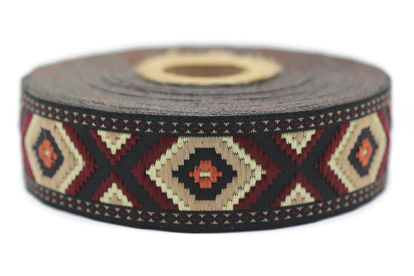 25 mm Brown / Claret red Jacquard trim (0.98 inches), vintage Ribbon,  Decorative Craft Ribbon, Sewing trim, Jacquard ribbon, 25952