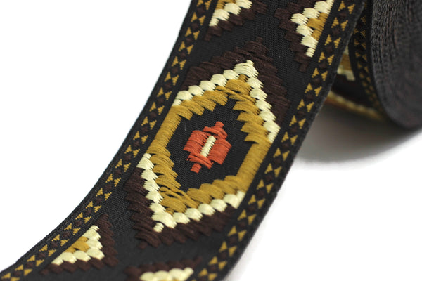 35 mm  Milk Brown jacquard ribbons 1.37 inches, Geometric  embroidered trim,  woven trim, woven jacquards, woven border, 35952