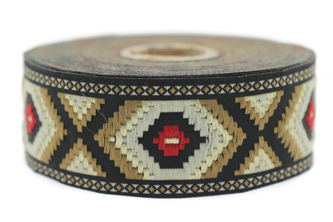 35 mm Clear Brown jacquard ribbons 1.37 inches, Geometric  embroidered trim, woven trim, woven jacquards, woven border, sewing trim, 35952