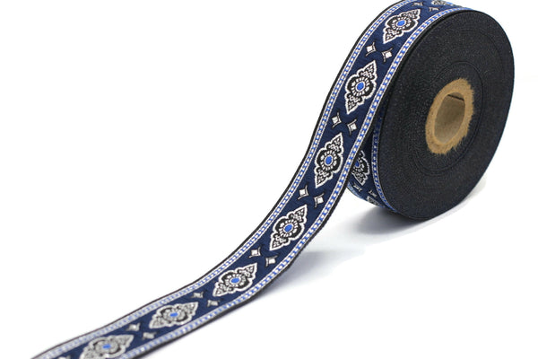 25 mm Navy Blue Renaissance Motive ribbon (0.98 inches), european ribbon, dog colar ribbons, Sewing, Jacquard ribbon, Trim, 25905