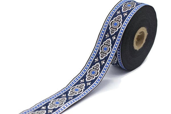 35 mm Blue Renaissance Motive ribbon (1.37 inches), european ribbon, dog colar ribbons, Sewing, Jacquard ribbon Trim, 35905