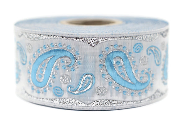35 mm blue patterned Jacquard trims (1.37 inches), embroidered trims, drop ribbon, woven ribbon, jacquard ribbons, sewing trims, 35807