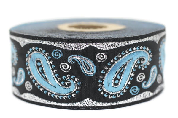 35 mm Blue/Black patterned Jacquard trims (1.37 inches) embroidered trims, drop ribbon, woven ribbon, jacquard ribbons, sewing trims, 35807