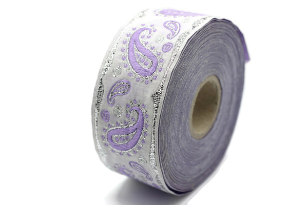 35 mm Lilac/White patterned Jacquard trims (1.37 inches, embroidered trims, drop ribbon, woven ribbon, jacquard ribbons, sewing trims, 35807