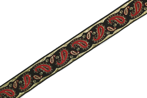22 mm Red patterned Jacquard trim (0.86 inches, drop embroidered trim, drop ribbon, woven ribbon, woven jacquard, sewing trim, 22807
