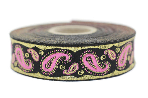 22 mm pink patterned Jacquard trim (0.86 inches),  drop embroidered trim, drop ribbon, woven jacquard ribbon, sewing trim, ribbon trim 22807