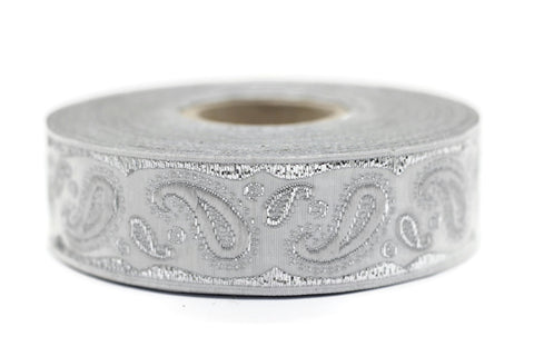 22 mm Grey patterned Jacquard trim (0.86 inches, drop embroidered trim, drop ribbon, woven ribbon, woven jacquard, sewing trim, 22807