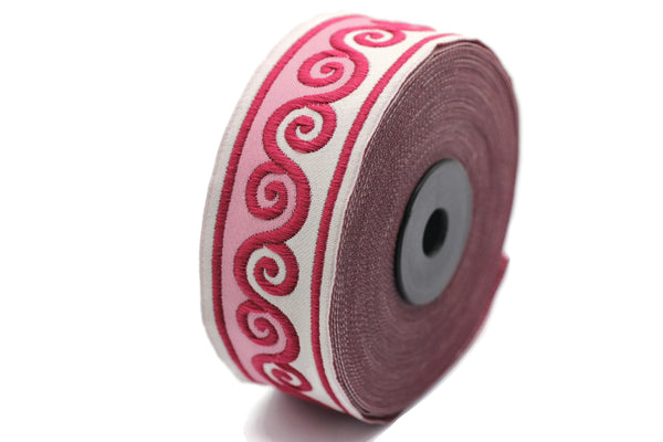 35 mm Pink Scroll Jacquard trim (1.37 inches), Native American Jacquard,  woven trim - woven jacquard - jacquard ribbons, 35137