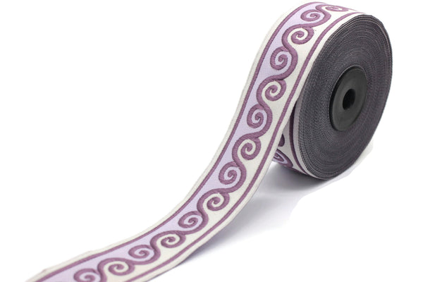 35 mm Purple&Milky Brown Scroll Jacquard trim (1.37 inches), Native American Jacquard,  ribbon, woven trim, woven jacquard 35137