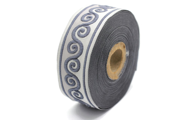 35 mm Gray Scroll Jacquard trim (1.37 inches), Native American Jacquard,  ribbon, woven trim, woven jacquard, jacquard ribbon 35137