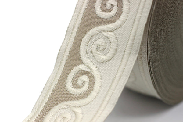 35 mm Light Brown Scroll Jacquard trim (1.37 inches), Native American Jacquard,  ribbon, woven trim, woven jacquard, jacquard ribbons, 35137