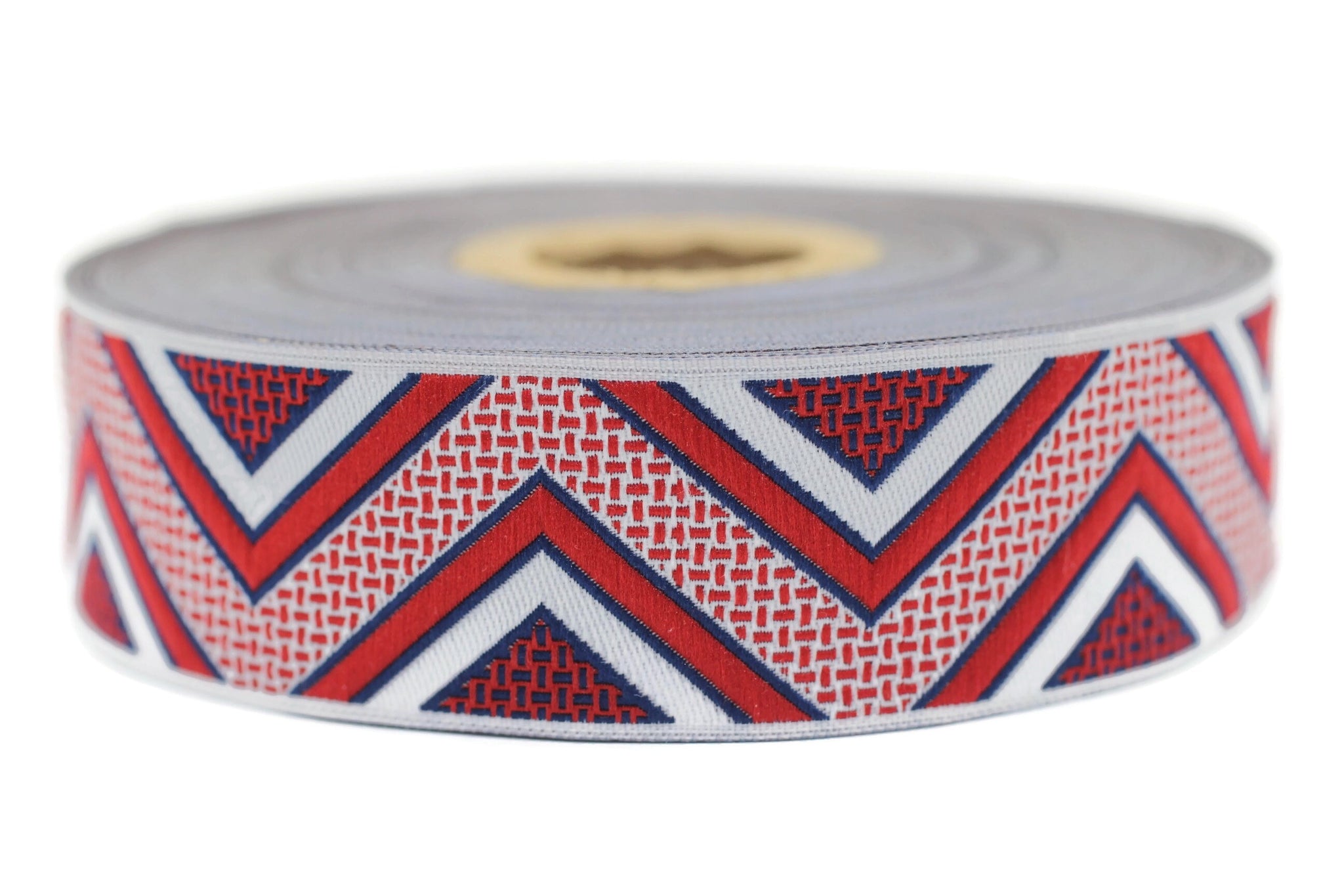 25 mm Red Chevron Jacquard ribbon, 0.98 inch, Decorative ribbon, Craft Ribbon, Jacquard trim, Geometric ribbon, embroidered ribbon, 25706