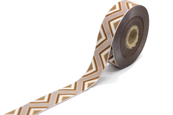 25mm Milk Brown Chevron Jacquard ribbon, 0.98in, Decorative ribbon, Craft Ribbon, Jacquard trim, Geometric ribbon, embroidered ribbon, 25706