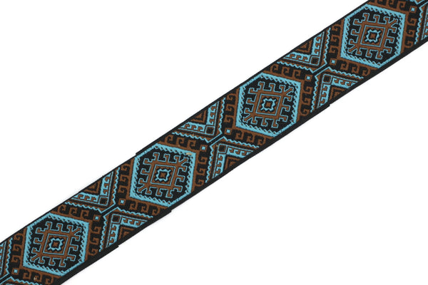 25mm Blue/Brown embroidered ribbon, Jacquard ribbon, Decorative ribbon, Craft Ribbon, Jacquard trim, costume ribbon, sewing trim 25708
