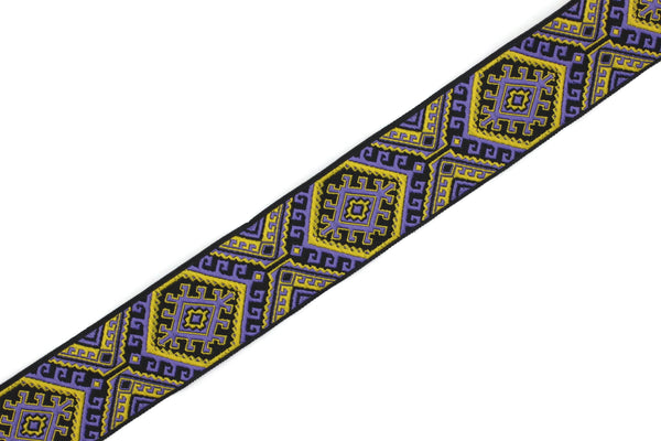 25mm Purple/Yellow embroidered ribbon, Jacquard ribbon, Decorative ribbon, Craft Ribbon, Jacquard trim, costume ribbon, sewing trim 25708