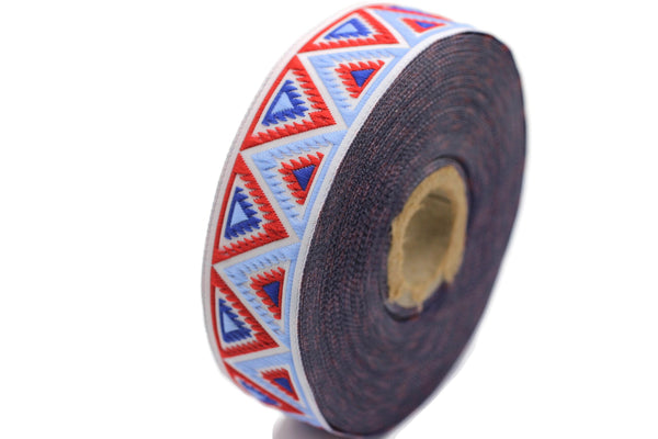 25 mm Blue/Red Chevron Jacquard ribbon (0.98 inches), Decorative ribbon, Craft Ribbon, Jacquard trim, costume ribbon, woven ribbon, 25915