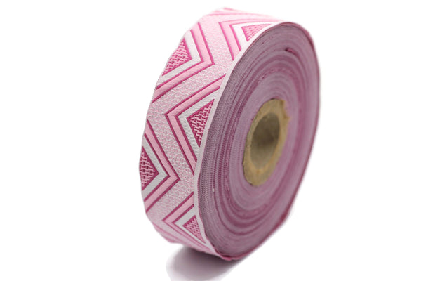 25mm Pink Chevron Jacquard ribbon, 0.98in, Decorative ribbon, Craft Ribbon, Jacquard trim, Geometric ribbon, embroidered ribbon, 25706