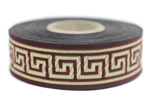 22 mm Gold&claret red Jacquard ribbons 0.86 inches, square Style Jacquard trim, Sewing Trims, woven ribbons, collars supply, 22062