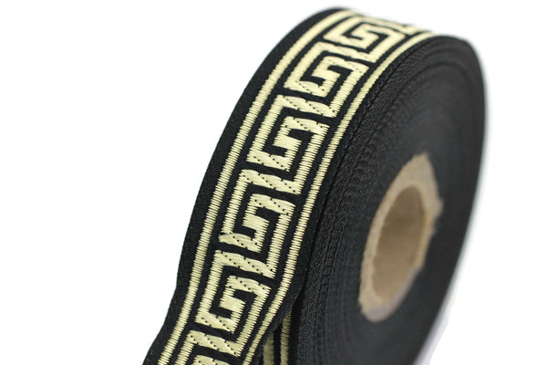 22 mm Gold&Black Jacquard ribbons 0.86 inches, square Style Jacquard trim, Sewing Trims, woven ribbons, collars supply, 22062