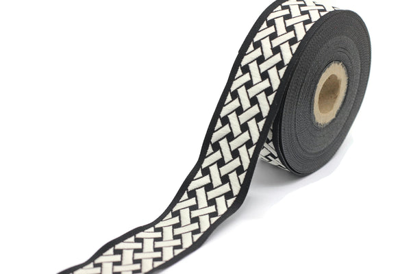35 mm White-Black Knot 1.37 (inch) | Jacquard Trim | Embroidered Woven Ribbon | Jacquard Ribbon | Embellishment Ribbon | 35mm Wide | 35274