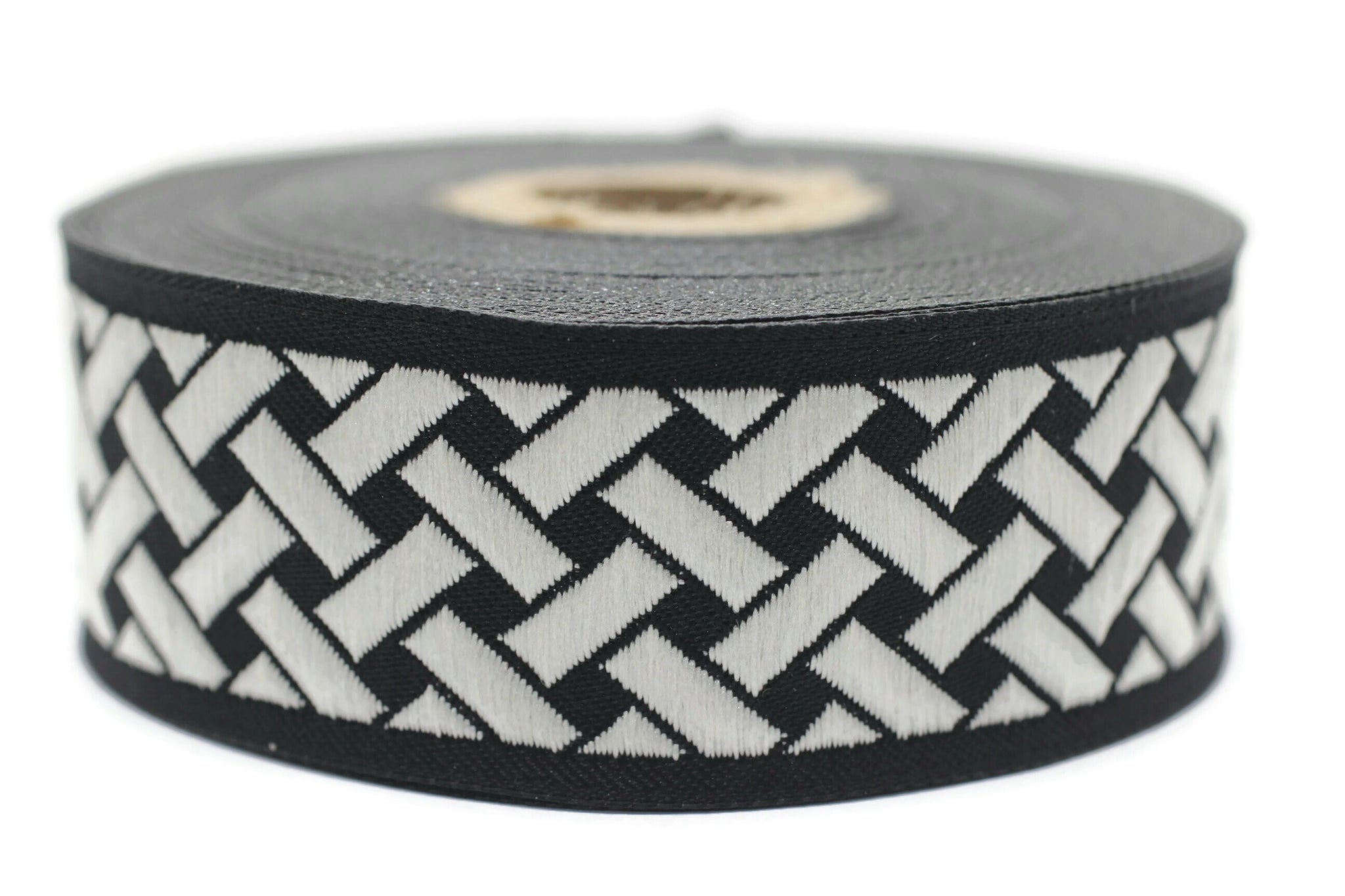 35 mm White-Black Knot 1.37 (inch) | Jacquard Trim | Embroidered Woven Ribbon | Jacquard Ribbon | Embellishment Ribbon | 35mm Wide | 35274