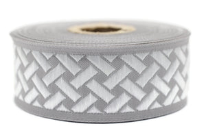35 mm White Knot 1.37 (inch) | Jacquard Trim | Embroidered Woven Ribbon | Jacquard Ribbon | Embellishment Ribbon | 35mm Wide | 35274