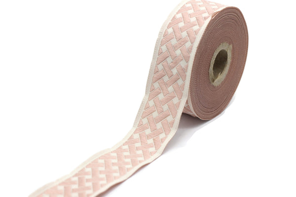 35 mm Pink Knot 1.37 (inch) | Jacquard Trim | Embroidered Woven Ribbon | Jacquard Ribbon | Haberdashery Trimings Ribbon | 35mm Wide | 35274
