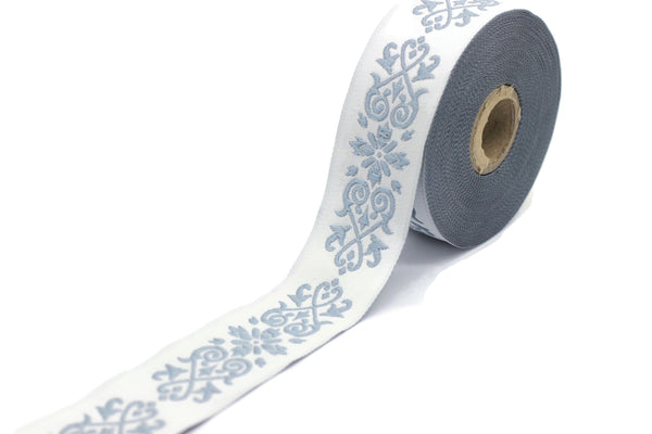 35 mm Blue Victorian Jade Jacquard Ribbon 1.37 (inch) | Embroidered Bordure | Fabric Tapestry for Embellishment Craft Home Decor | 35271