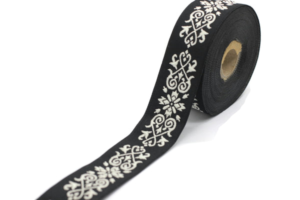 35mm Gray-Black Victorian Jade Jacquard Ribbon 1.37 inch | Embroidered Bordure | Fabric Tapestry for Embellishment Craft Home Decor |35271