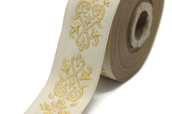 35 mm Golden Victorian Jade Jacquard Ribbon 1.37 (inch) | Embroidered Bordure | Fabric Tapestry for Embellishment Craft Home Decor | 35271