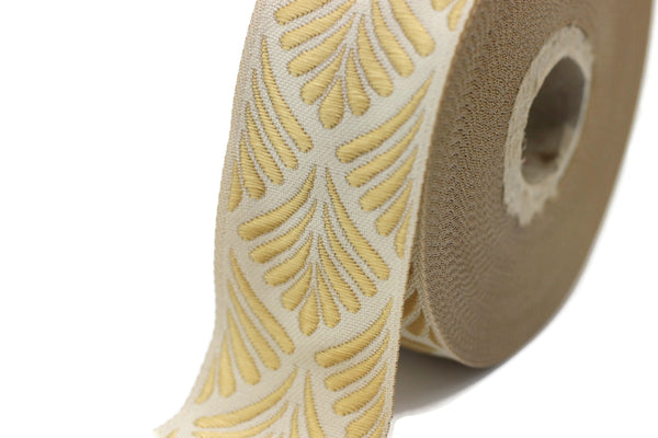 35 mm Golden Seashell  1.37 (inch) | SeaShell Ribbon | Embroidered Woven Seashell Ribbon | Jacquard Ribbon | 35mm Wide | 35273