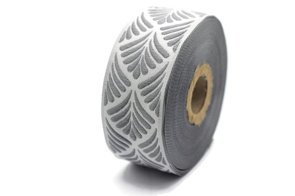 35 mm Gray Seashell  1.37 (inch) | SeaShell Ribbon | Embroidered Woven Seashell Ribbon | Jacquard Ribbon | 35mm Wide | 35273