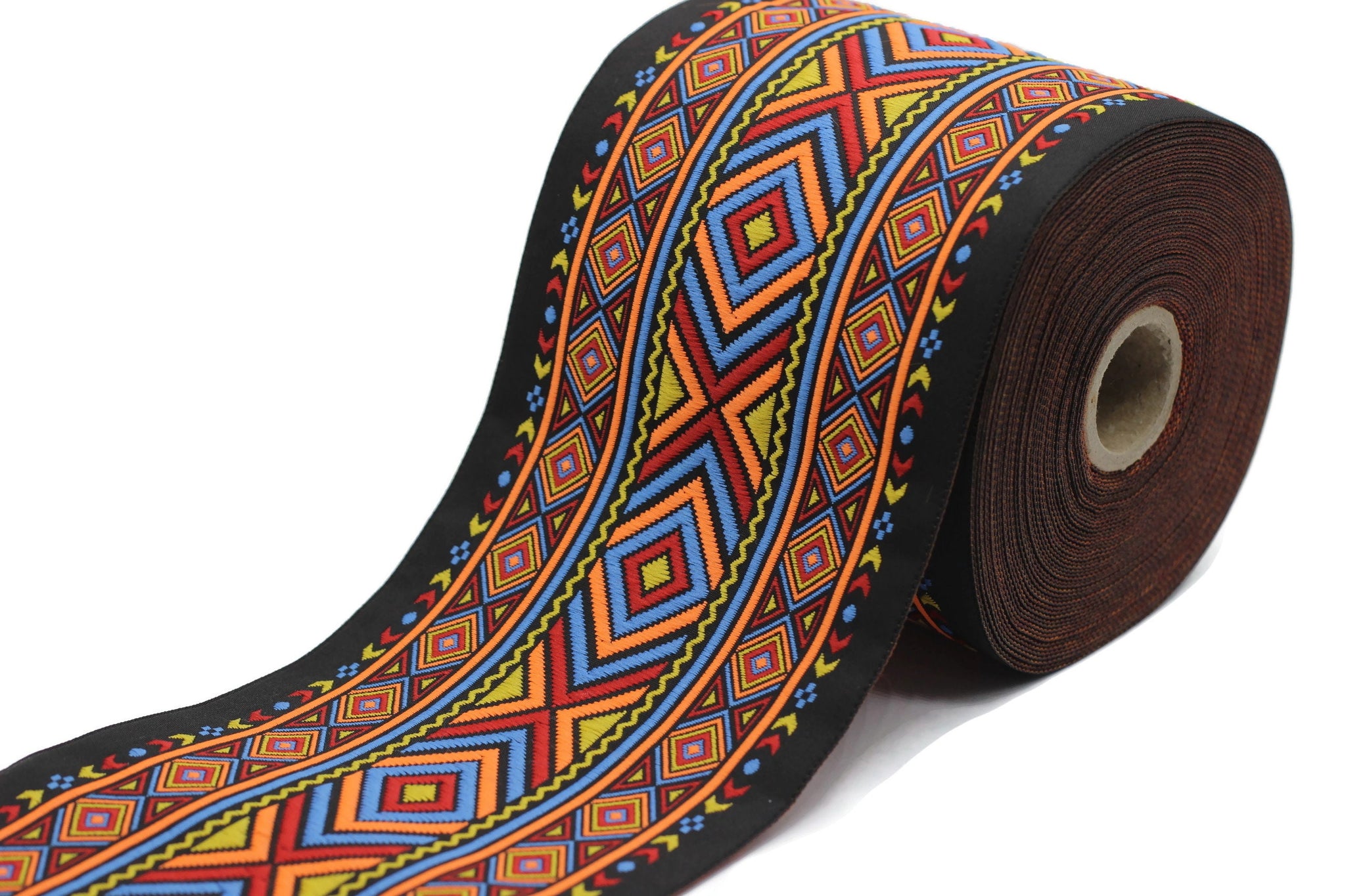 100 mm Colorfull African Motif Ribbon (3.93 inches), Vintage Jacquard, African Pattern Ribbon, Sewing Trim, Huge Trim, Large ribbon, 100995