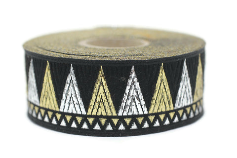 28 mm Silver&Golden Jacquard ribbons (1.10 inch), Aztec ribbon, dog colar ribbons, embroidered ribbons, Jacquard trim, spike ribbons, 28125
