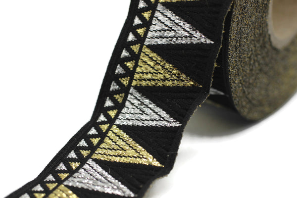 28 mm Silver&Golden Jacquard ribbons (1.10 inch), Aztec ribbon, dog colar ribbons, embroidered ribbons, Jacquard trim, spike ribbons, 28125