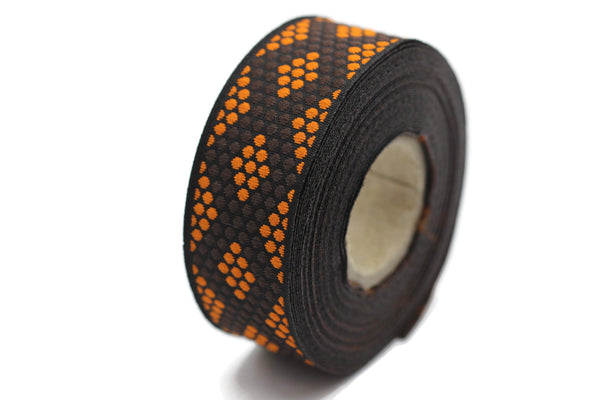 22 mm Orange/Black Metallic Ribbon  (0.86 inches), chevron trim,  jacquard trim, fabric wide trims, craft supplies, vintage trim, 22305