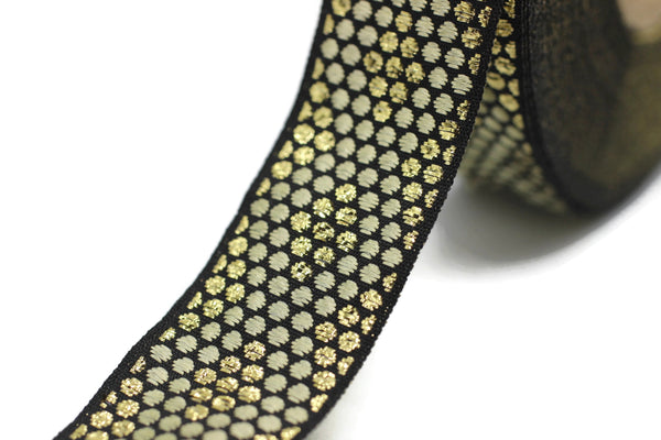 22 mm Golden Metallic Ribbon, 0.86 inches, chevron trim, jacquard ribbon trim, craft supplies, vintage trim, sewing supplies, ribbons, 22305