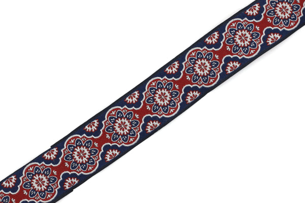 25 mm Red Floral ribbon, Jacquard ribbons, 0.98 inches, Decorative ribbon, Craft Ribbon, Jacquard trim, costume ribbon, sewing trim, 25707