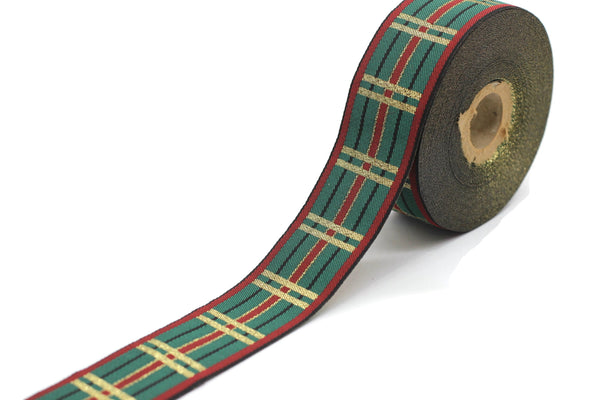 35 mm Green& Red square jacquard ribbons, 1.37 inches, embroidered trim, jacquards, Square Band, Ribbon by the yard, jacquard trim 35136